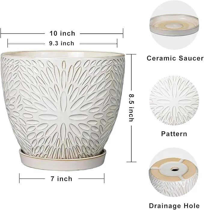 G EPGardening 10 Inch Ceramic Planter Pot with Drainage Hole and Saucer Large Plant Pot for Indoor Plants Outdoor Round Flower Pot for Home Garden Office White by GreenHaven Gardens