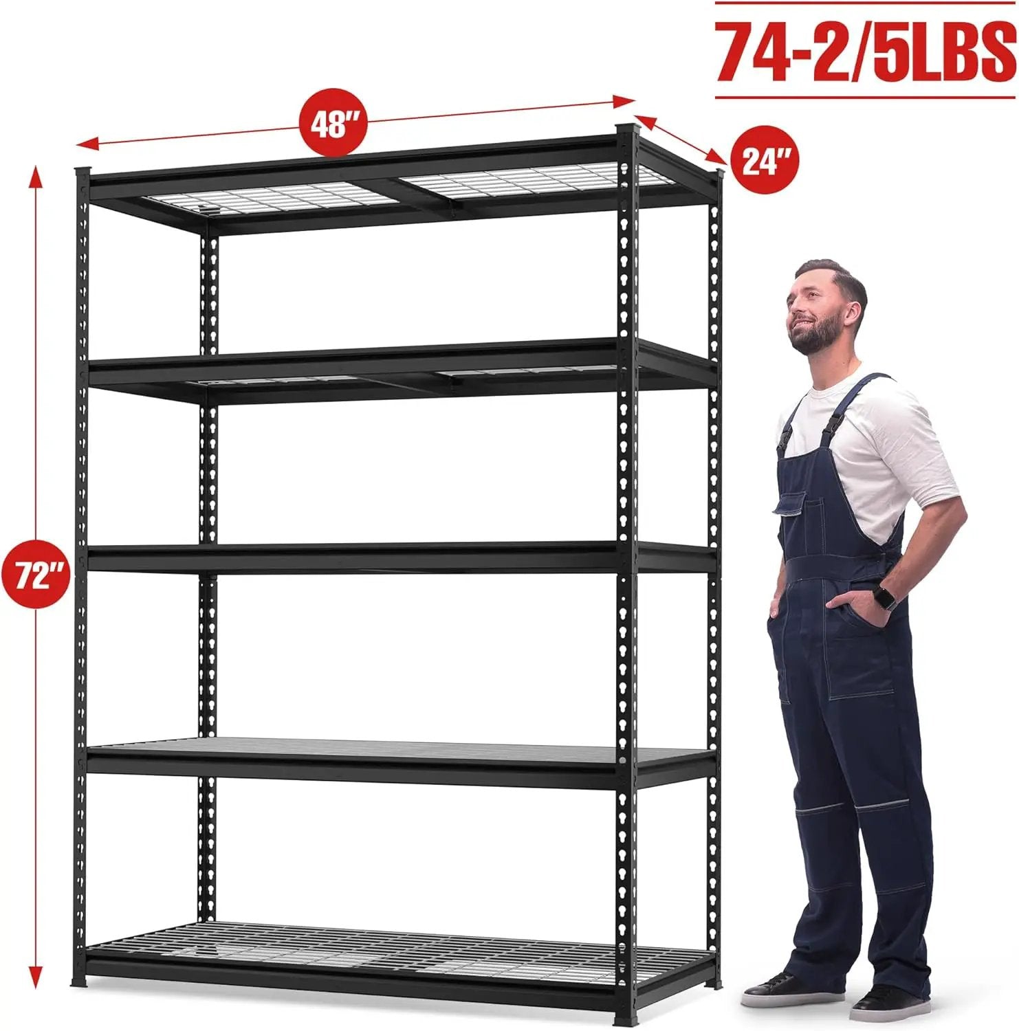 WORKPRO 5-Tier Metal Shelving Unit, 48”W x 24”D x 72”H, Heavy Duty Adjustable Storage Rack, 4000 lbs Load Capacity (Total), for Garage, Basement, Warehouse, 2 Pack by GreenHaven Gardens
