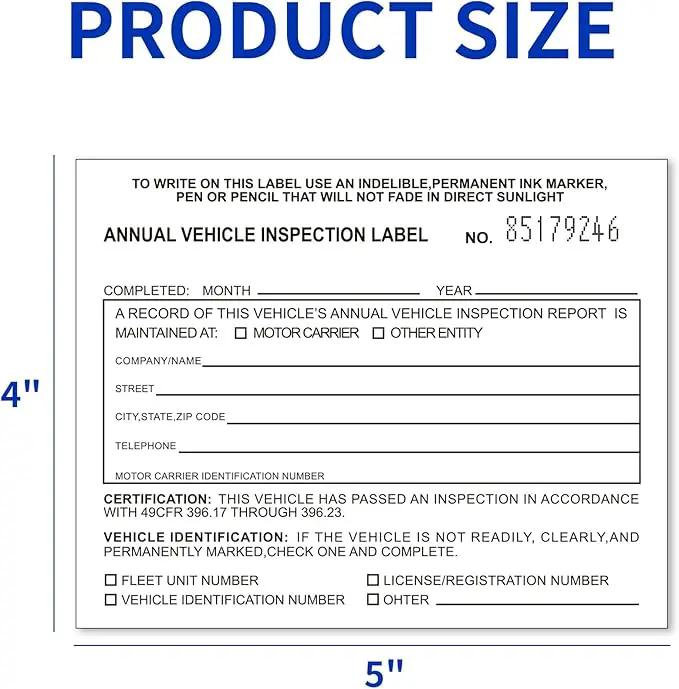 Annual Vehicle Inspection Label 50 Pack Interior Vehicle Inspection 2-Ply Adhesive Vinyl with Mylar Laminate 5" x 4" Meet DOT Requirements by GreenHaven Gardens