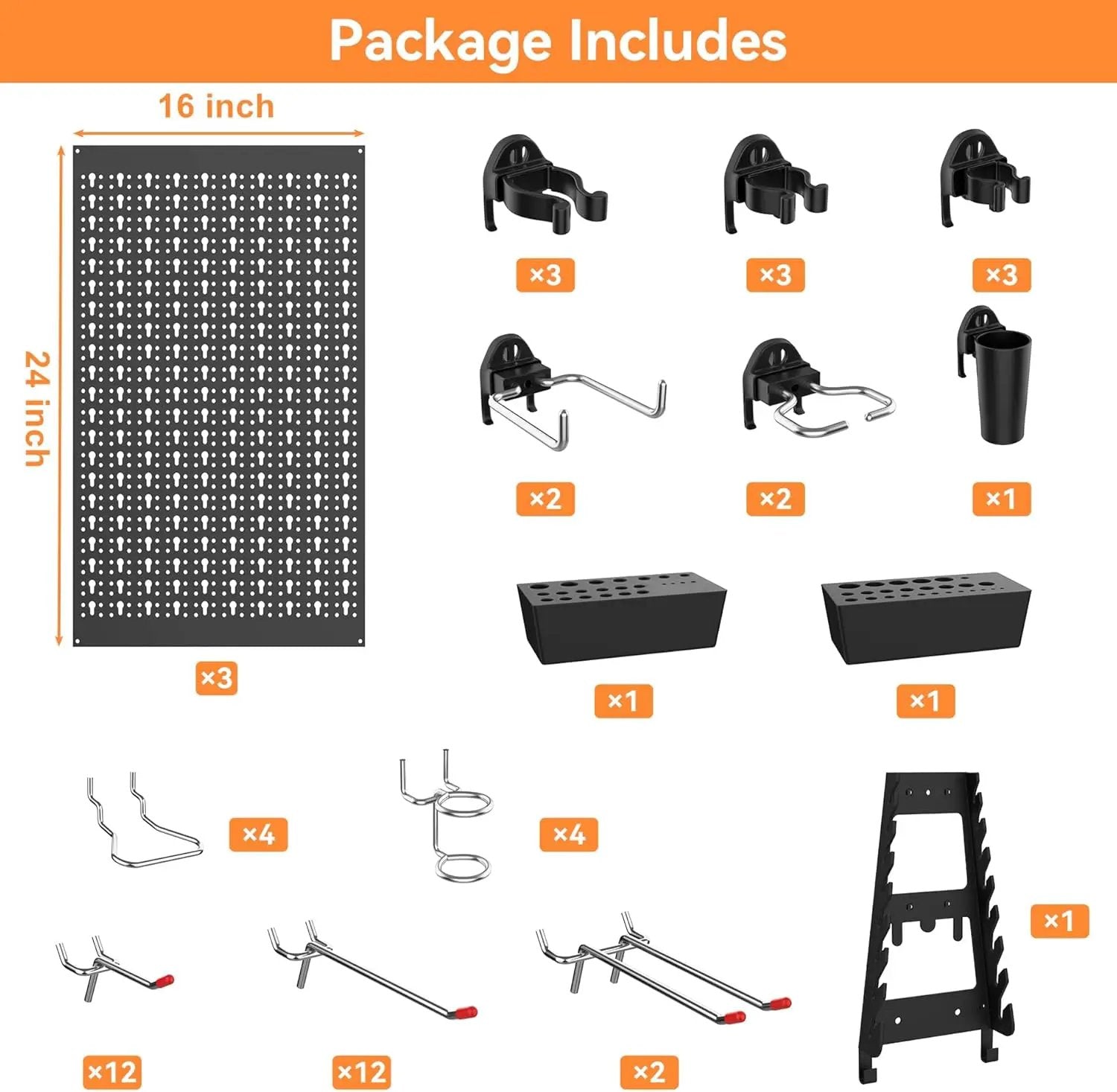 WALMANN Metal Pegboard Wall Tool Organizer Board with Pegboard Hooks, 24x48in Tools Organizer Pegboard for Garage, Workbench, Peg Boards, Tool Organizer Board with Hooks(Black) by GreenHaven Gardens