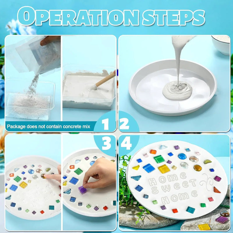 5 Pcs 3 Size Stepping Stone Kit for DIY Outdoor Garden Stepping Stone Includes Cement Molds Mosaic Tiles and Concrete Letter Stamps No Concrete Mix(White) by GreenHaven Gardens