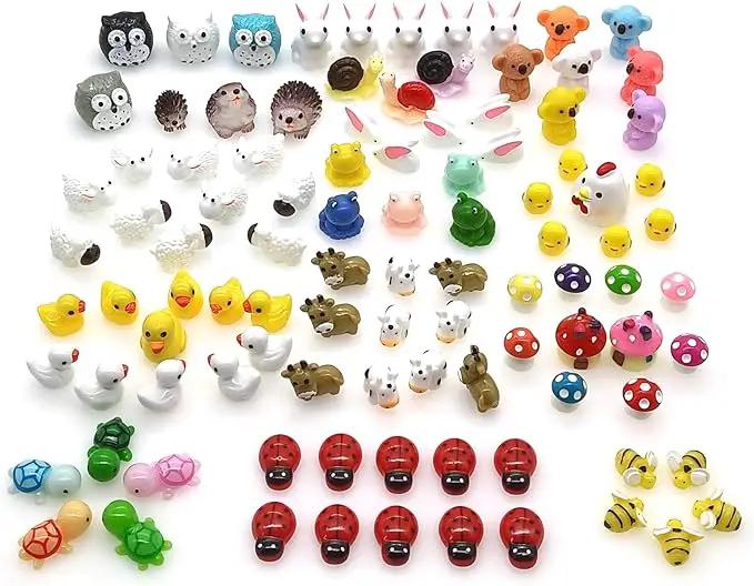 100 Pcs Mini Resin Animals Figures, Mixed Tiny Plastic Animals Figurines to Hide Miniature Fairy Garden Decorations Accessories by GreenHaven Gardens
