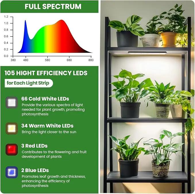 Wolezek Grow Lights for Indoor Plants, 210 LEDs Full Spectrum Plant Grow Light Strips with Upgared 4/8/12/16H Auto Timer, 13.8 Inches Bright Grow Lamp Bar for Plant Shelves and Cabinet, 2 Pack by GreenHaven Gardens