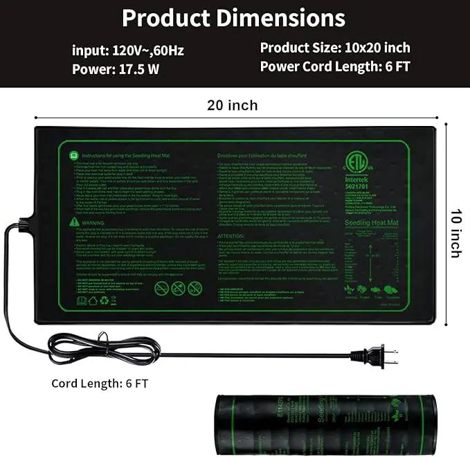 Upgrade 20" x 10" Durable Waterproof Seedling Heat Mat with ETL Certified, Warm Hydroponic Heating Pad for Germination,Indoor Plant Gardening and Cutting, Brewing and Seed Starting Greenhouse by GreenHaven Gardens