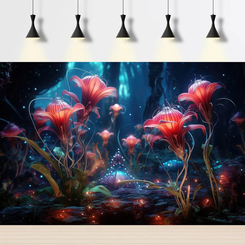 Aquarium Background Beautiful Red Translucent Flowers Terrarium Background Abstract Fantasy Plants Underwater World Tank Poster Glowing Flowers Foggy Forest Fish Tank Background Decors Vinyl 36x24in by GreenHaven Gardens