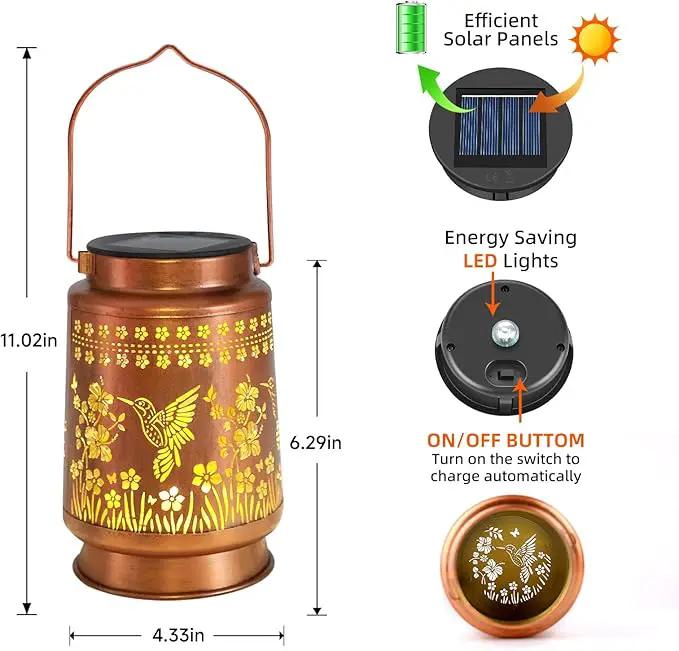 2 Pack Hummingbird Solar Lanterns Outdoor Waterproof Hanging Solar Lights Gifts for Women Metal LED Lanterns Outside for Garden, Yard, Patio, Lawn, Porch by GreenHaven Gardens