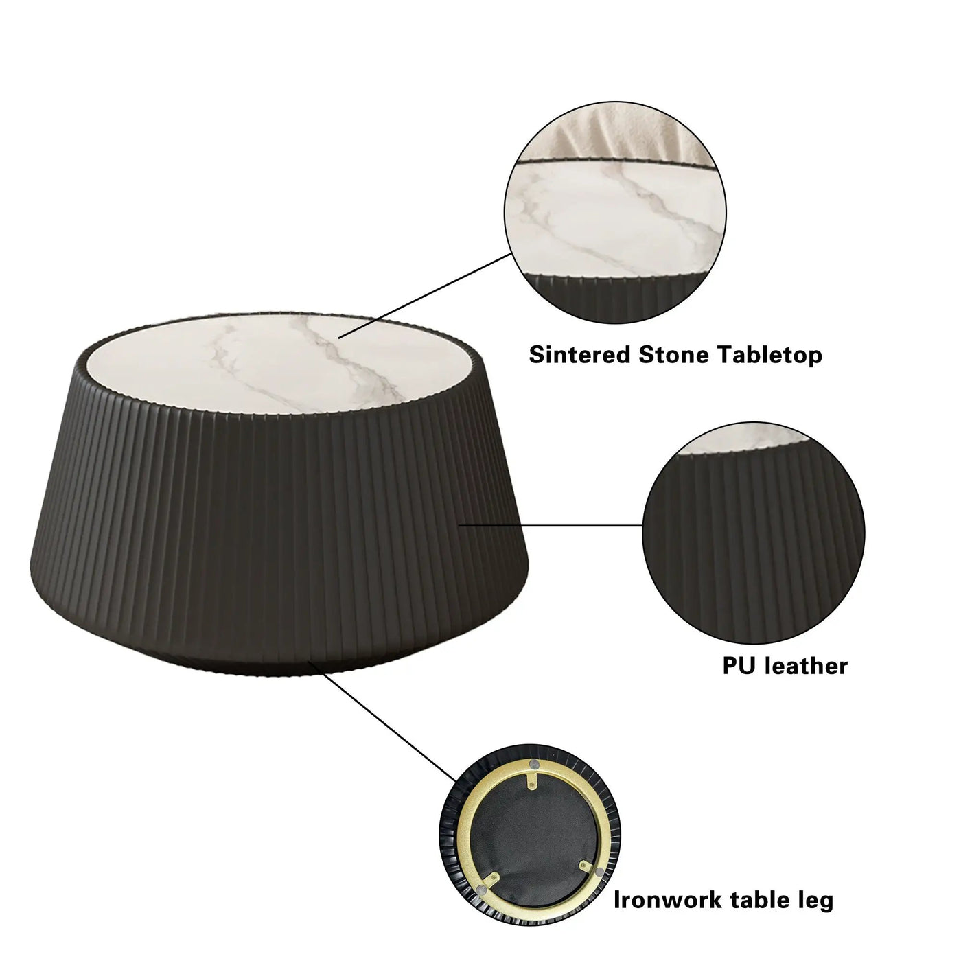 Light Sintered Stone Top Cup Shape Leather Coffee Table by HouseOfZazla