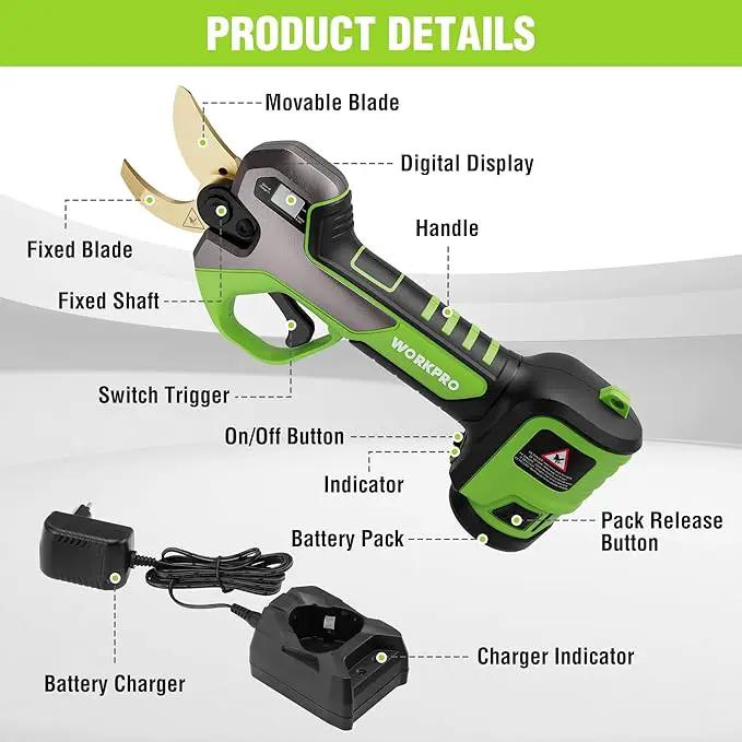 WORKPRO 12V Electric Pruning Shears, Battery Powered Pruning Shears, Cordless Tree Pruner, 1.2 Inch Cutting Diameter, Branch Cutter Gardening Scissors with 2 Pack Rechargeable Battery and Fast Charger by GreenHaven Gardens