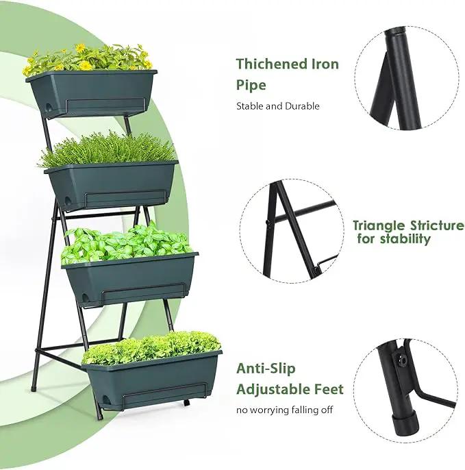 Tuenort Vertical Raised Garden Bed 4 Tiers Planter Box Freestanding Garden Planter with 4 Container Boxes for Growing Vegetables Herbs Flowers on Patio Balcony Green by GreenHaven Gardens