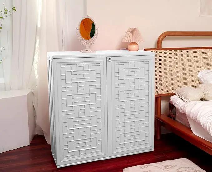 HOMSPARK Indoor/Outdoor Storage Cabinet with Doors and Shelf, 34”x16”x36” HDPE Plastic Storage Box for Patio, Bedroom, Bathroom, Living Room, Balcony, Multi-Purpose for Daily Tools, White by GreenHaven Gardens