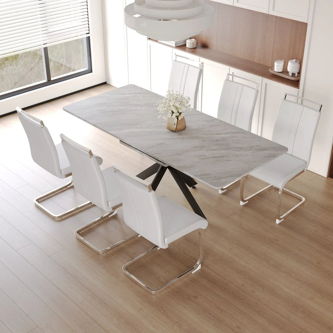 Modern Extendable Dining Table Set With Soft Padded Armless Chairs by Unique Piece Furniture