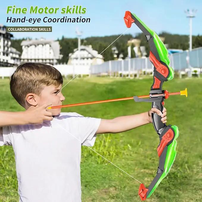 TEMI Bow and Arrow Set for Kids - Archery Toy Set - LED Light Up with Suction Cup Arrows, Target & Quiver, Indoor and Outdoor Toys for Children Boys Girls by GreenHaven Gardens