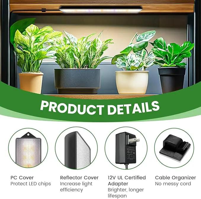 wolezek Grow Light Strips for Indoor Plants, 420 LEDs Full Spectrum Plant Light for Indoor Growing with Upgared 4/8/12/16H Auto Timer, Grow Lamp Bar for Seedling Succulent, 13.8 Inches, 4 Pack by GreenHaven Gardens