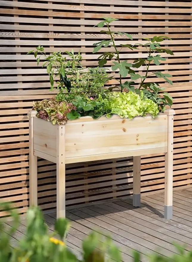 MIXC Wooden Raised Garden Bed with Legs, 48”L X 24”W, Elevated Reinforced Large Planter Box for Vegetable Flower Herb Outdoors - Beam and Column Structure - Unmatched Strength Outlast by GreenHaven Gardens