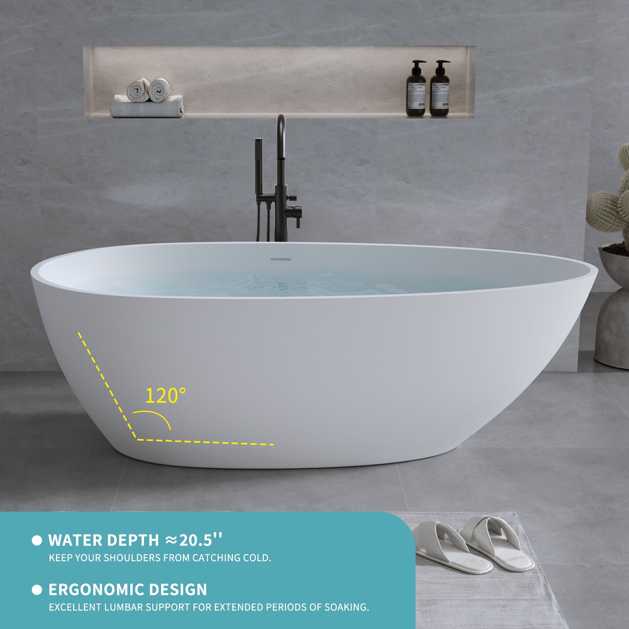 Solid Surface Matte Tub, Freestanding Solid Surface Resin Stone Bathtub, Solid Surface Matte White Soaking Tub, Free Standing Tub With Overflow And Pop-Up Drain - Matte White by HouseOfZazla