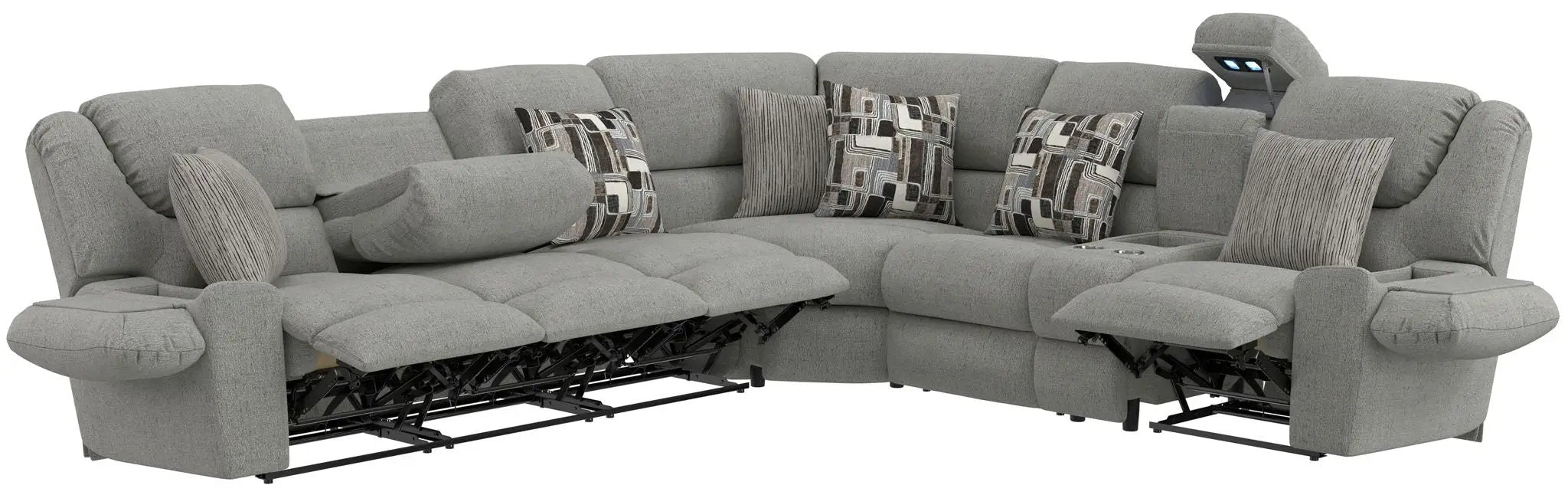 Quinn - 3 Piece Reclining Sectional With 4 Reclining Seats, Storage Arms, Storage Console With Lights, And Drop Down Table - Nature by Unique Piece Furniture