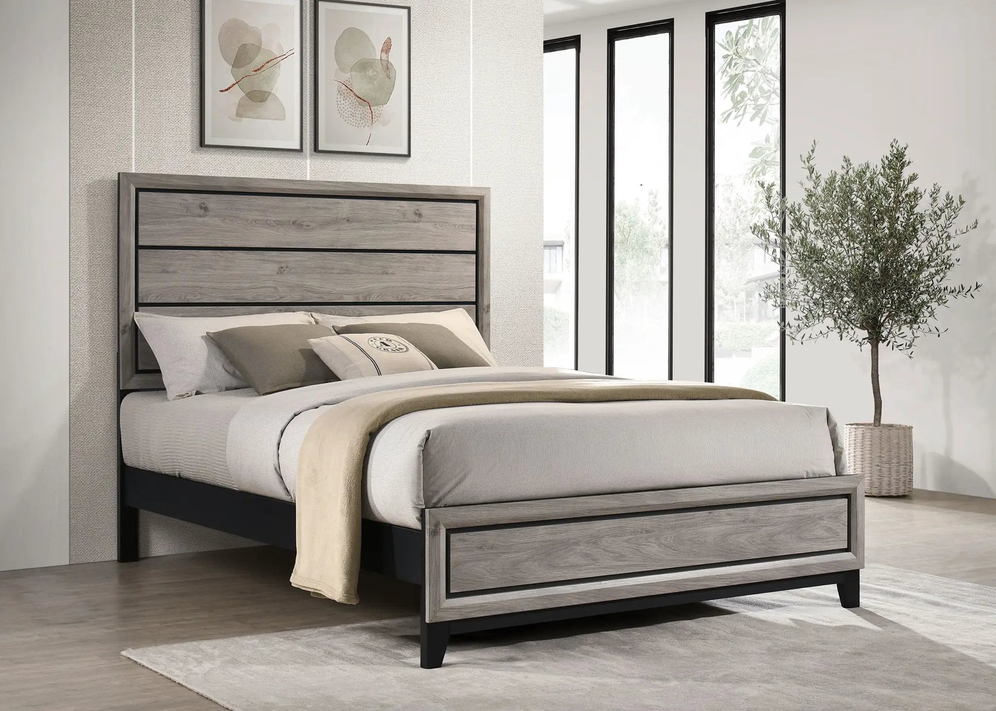 Valen Wood Queen Panel Bed Light Taupe by Unique Piece Furniture