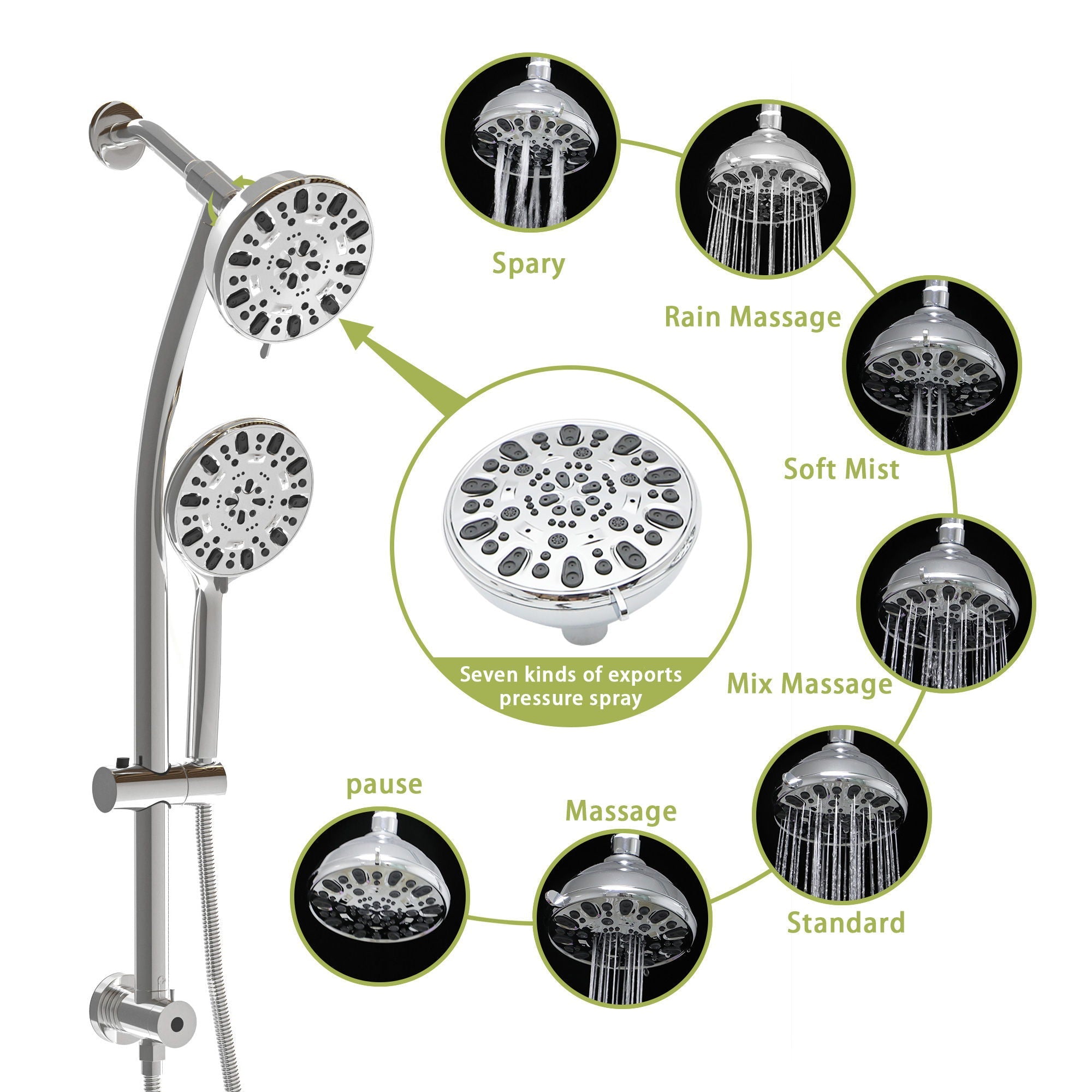 Multi Function Dual Shower Head Shower System With 4.7" Rain Showerhead, 7 Function Hand Shower, Adjustable Slide Bar by HouseOfZazla