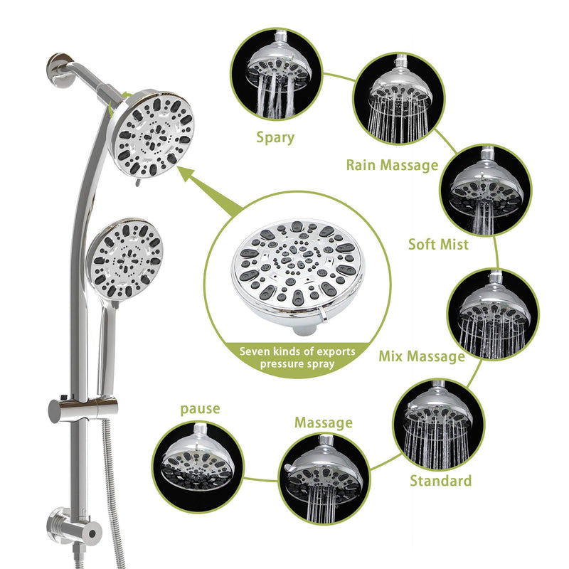 Multi Function Dual Shower Head Shower System With 4.7" Rain Showerhead, 7 Function Hand Shower, Adjustable Slide Bar by HouseOfZazla