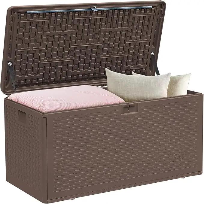 73 Gallon Pro Waterproof Outdoor Storage Pro Resin Deck Box Bin for Patio, Poolside, and Garden, Lockable & UV-Resistant, Ideal for Small Spaces, Brown by GreenHaven Gardens