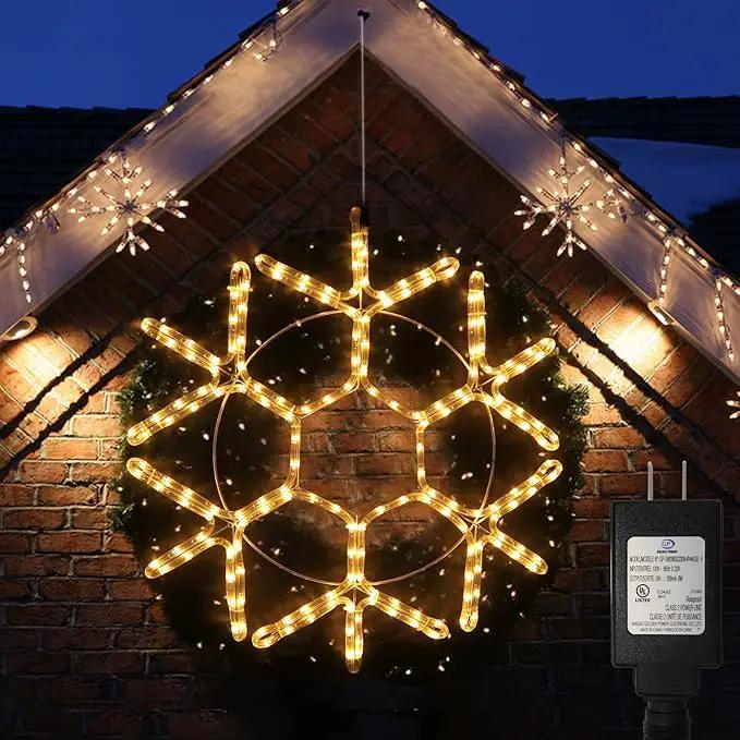 DBFAIRY 24-inch LED Christmas Snowflake Window Lights, Large Outdoor Hanging Silhouette Xmas Decor Light with Timer 16.8ft Plug-Powered Cable by GreenHaven Gardens