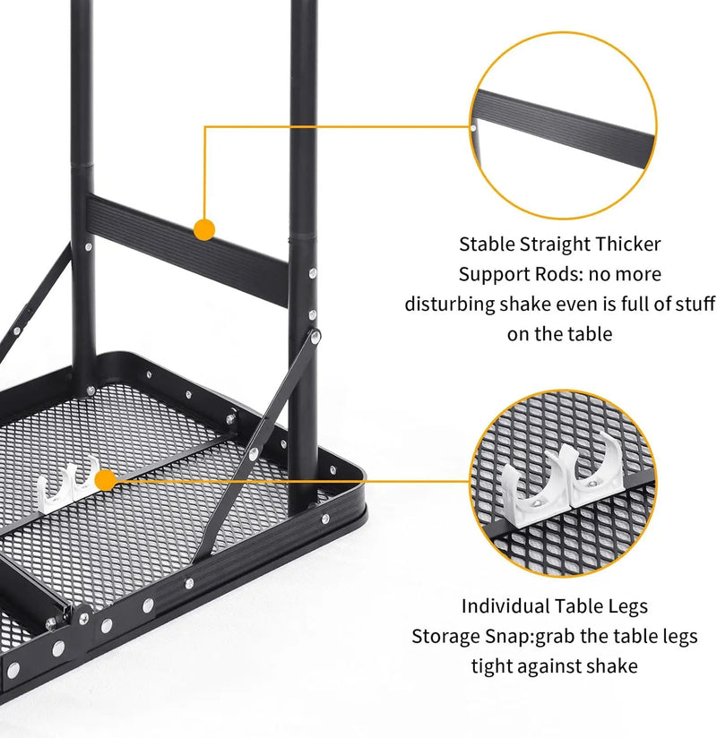Grill Table Small Folding Table 2FT Foldable Camping Table Picnic Portable Mesh 2 Height Adjustable Outdoor Beach BBQ Black 23.6×15.7× 9.4/20.4inch by GreenHaven Gardens