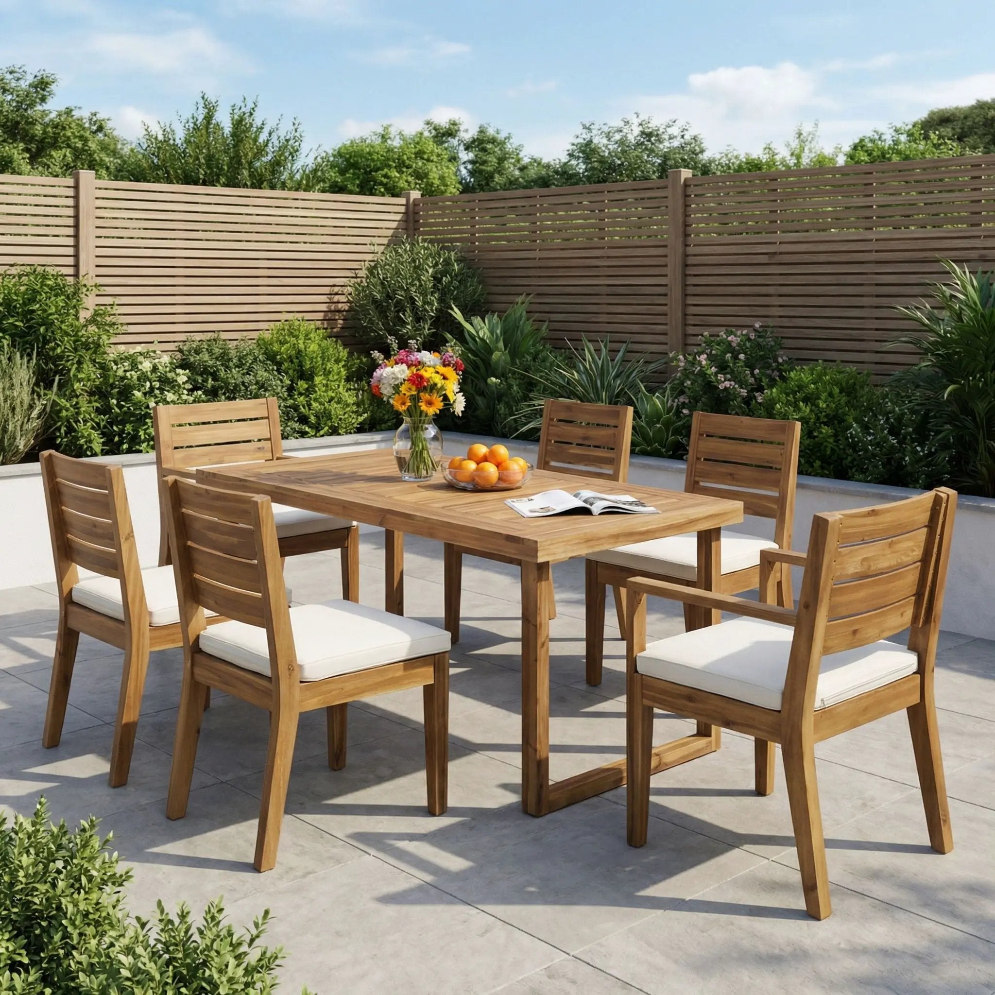 Outdoor 7 Piece Dining Set With Cushions - Sandblasted Natural / Beige by HouseOfZazla