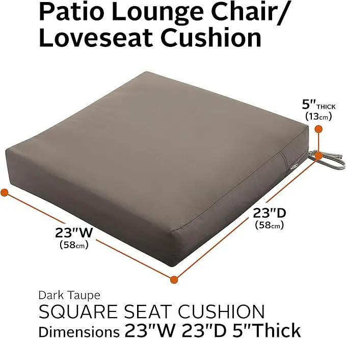 Classic Accessories Ravenna Water-Resistant 23 x 23 x 5 Inch Square Patio Seat Cushion Slip Cover & Foam, Dark Taupe, Lounge Chair Cushion by GreenHaven Gardens