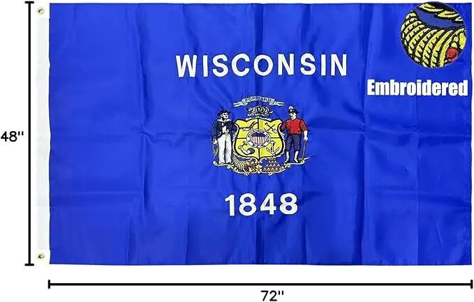 TOPFLAGS Wisconsin Flag 4x6 Outdoor WI State Flags Embroidered Longest Lasting Heavy Duty Polyester Stronger Brass Grommets 4 Stitched Hemming Perfect for Outside by GreenHaven Gardens