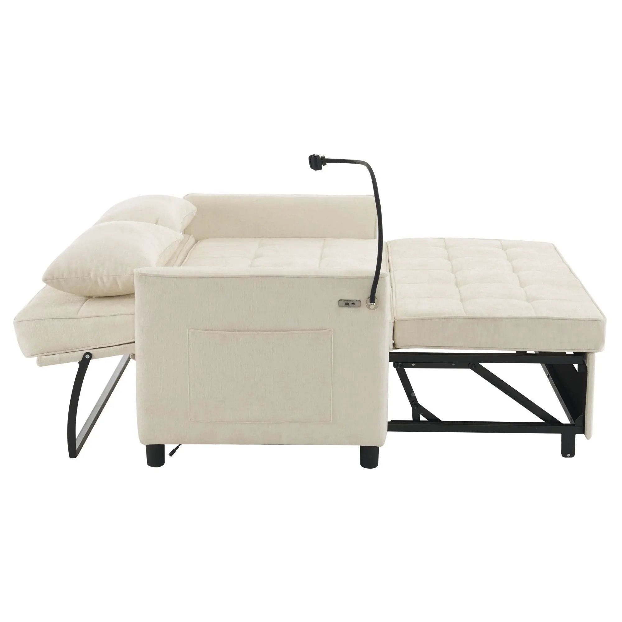 Pull-Out Sleeper Sofa With Reversible Backrest Cushion, Side Pockets, 2 USB Ports And A Phone Holder For Living Room by HouseOfZazla