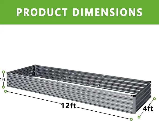 12x4x1FT Galvanized Raised Garden Bed Kit,Vegetable Boxes-Rectangle Metal Flower Box,Large Planter Raised Beds Outdoor Garden for Planting,Fruit,Herb-Sliver by GreenHaven Gardens