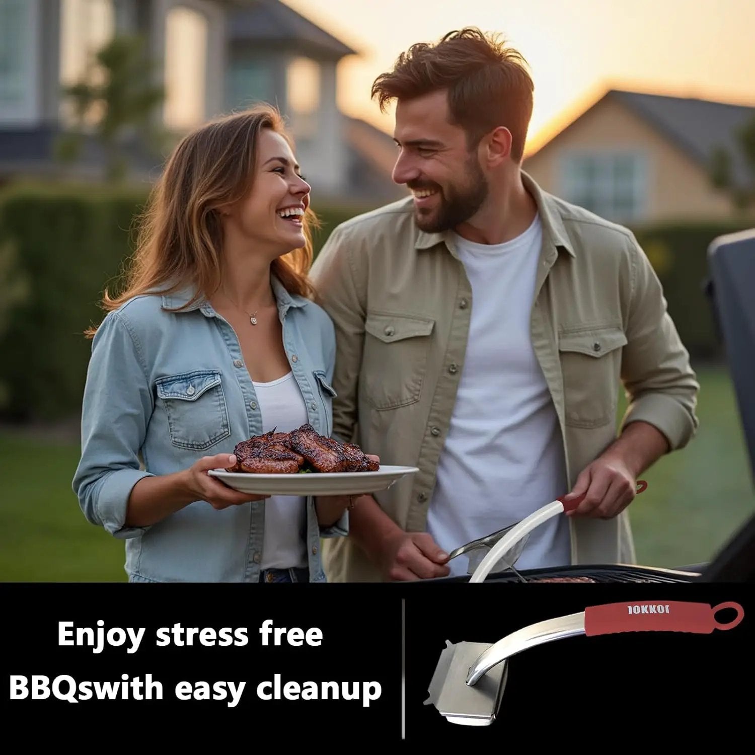 Grill Brush Bristle Free with Hanging Loop,BBQ Safe steam Grill Brush Non Metal bristles,Stainless Steel Cleaning Brush,Includes 2 Replaceable Heads Red by GreenHaven Gardens