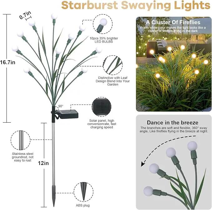 2 Packs Solar Garden Lights, New Upgraded Leaf Design 20 LED Solar Firefly Lights, Waterproof Solar Landscape In-Ground Path Lights Outdoor Decorations for Patio Yard Garden (Warm White) by GreenHaven Gardens