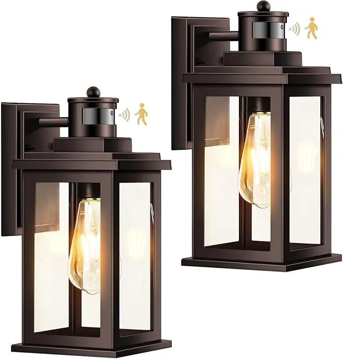 VIANIS 2 Pack Outdoor Lights for House, Brown Dusk to Dawn Motion Sensor Outdoor Light, Oil Rubbed Bronze Porch Lights Outdoor Lantern for Garden, Garage, Doorway, Aluminum,Hardwired, Non-Solar by GreenHaven Gardens