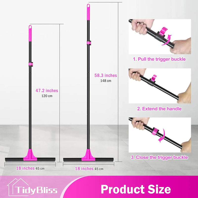 Floor Squeegee Heavy Duty with 58.3 inches Long Handle, Rubber Foam Water Scraper Broom Epoxy Wiper Mop for Cleaning Concrete Pool Rug Garage Deck Shower Window Outdoor Indoor by GreenHaven Gardens