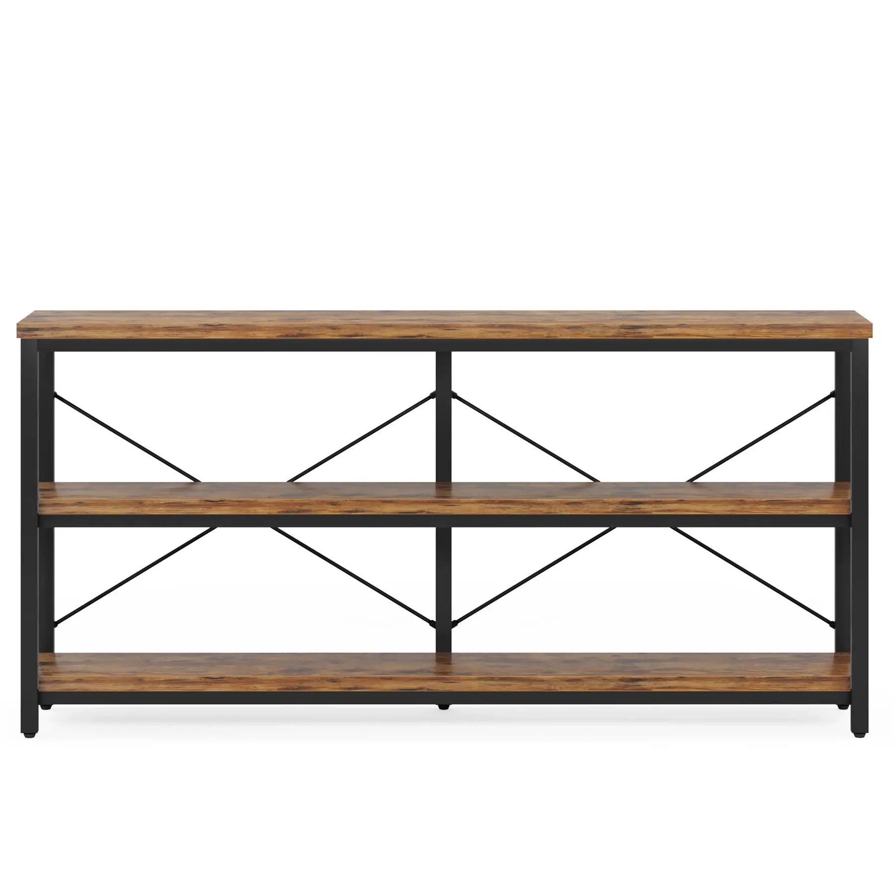 Console Table With 3 Tier Storage Shelves Finish, Slim Narrow Design For Living Entryway - Brown / Black by HouseOfZazla