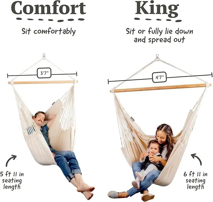 La Siesta® Large Comfort Habana Cotton Hanging Hammock Chair, Indoor Outdoor Hammock Swing Chair, Boho Hanging Chair Bedroom Patio, Max 285 Lbs, Latte by GreenHaven Gardens