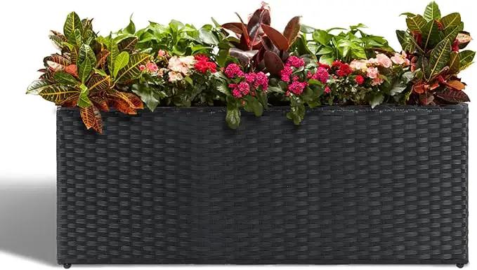 LEWIS&WAYNE Large Rectangular Block Planter Box Handmade Wicker Tall Planters for Outdoor Plants with Removable Liners Modern Planter for Indoor Outdoor Patio Deck - Black, 36''x12''x16'' by GreenHaven Gardens