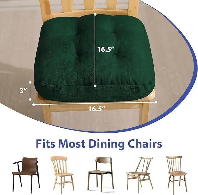 Chair Cushions for Dining Chairs, Dining Chair Cushions, Tufted Indoor Chair Pads with Ties & Non Slip Backing, Seat Cushions for Kitchen Chairs 16.5” x 16.5” x 3.5”, Set of 4, Green by GreenHaven Gardens
