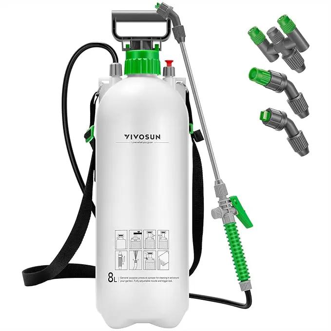 VIVOSUN Pump Sprayer 2.1 Gallon, Portable Water Spray Bottle in Lawn and Garden Yard, Weed Sprayer for Plants with 3 Nozzles, Adjustable Shoulder Strap, Pressure Relief Valve by GreenHaven Gardens