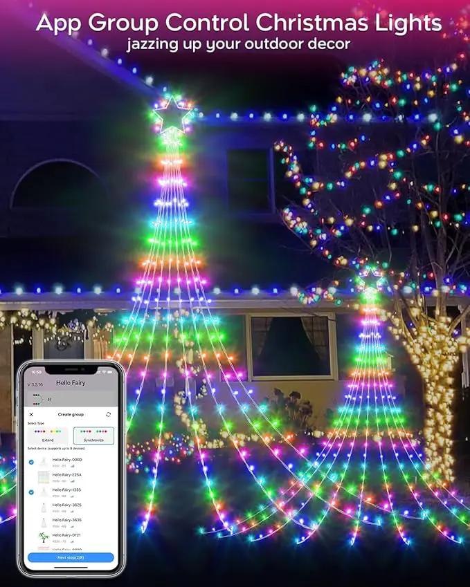 23FT Outdoor Decorations Waterfall String Lights for Valentines, Smart Romantic RGB Led Star Tree Lights DIY Preset Scenes App Remote Control Large Unique Yard Lights for Outside Patio Home by GreenHaven Gardens
