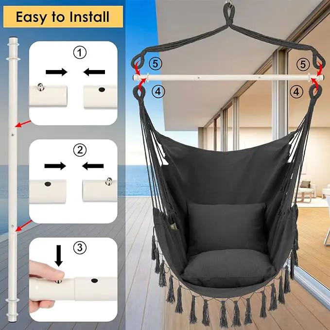 Y- STOP Hammock Chair Hanging Rope Swing, Max 500 Lbs, 2 Cushions Included, Large Macrame Hanging Chair with Pocket, Cotton Weave for Superior Comfort, Durability (Dark Grey) by GreenHaven Gardens