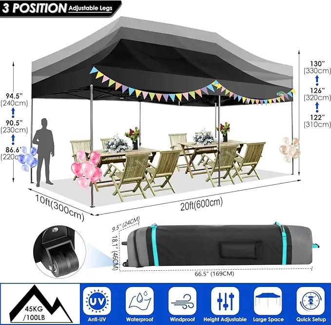 COBIZI 10x20 Heavy Duty Pop up Canopy Tent Easy Up Commercial Outdoor Canopy Wedding Party Tents for Parties All Season Wind & Waterproof Gazebo with Roller Bag,Black(Frame Thickened) by GreenHaven Gardens