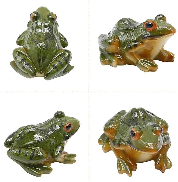 Miniature Frog Figurine, Fish Tank Decoration for Miniature Fairy Garden and Terrarium Statue(4 pcs) by GreenHaven Gardens