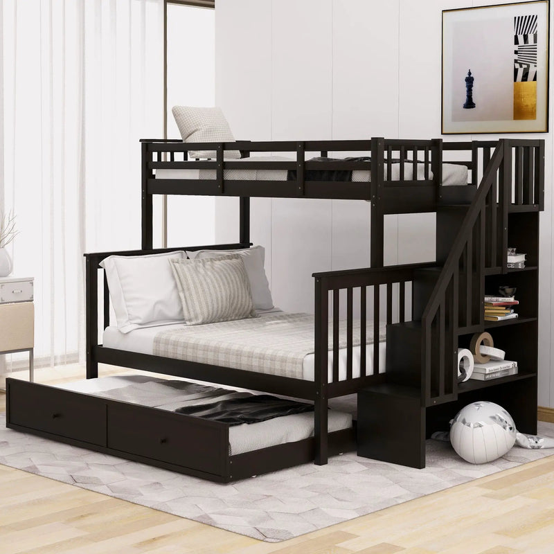 Bunk Bed With Twin Size Trundle, Storage And Guard Rail For Bedroom by Unique Piece Furniture