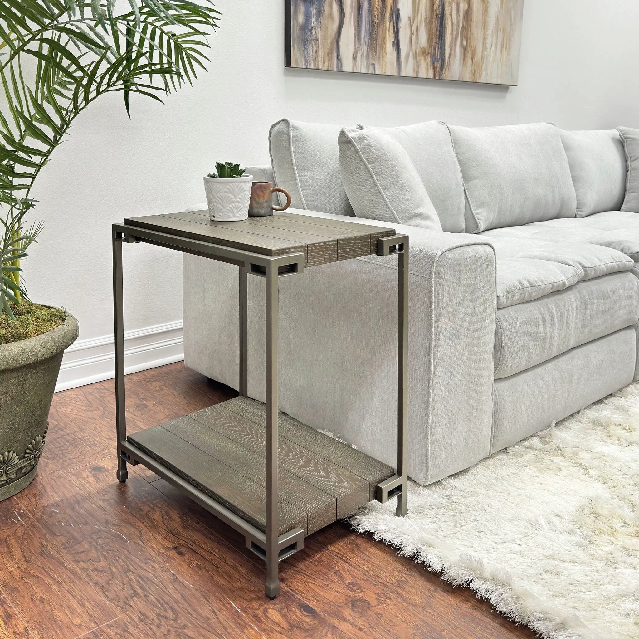Corbeta - 3 Piece Metal Frame Wood Living Room Coffee Table And 2 Chairside Tables Set, Aged Graphite - Brown by Unique Piece Furniture