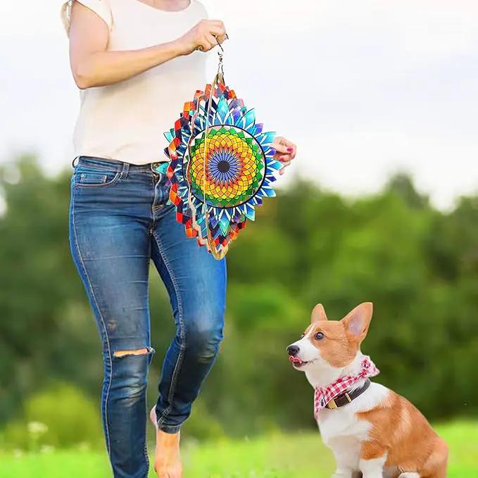 FONMY Wind Spinner Mandala Sun Flower 12 inches – 3D Stainless Steel – Laser Cut Metal Art Geometric Pattern - Hanging Wind Spinner, Kinetic Yard Art Decorations - Indoor/Outdoor Décor by GreenHaven Gardens