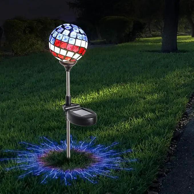 WNP Solar Powered Outdoor Garden Light Stakes Decoration,Mosaic Globe 4th of July Stake Solar Light Garden Decor,Solar Glow Glass Ball Lights Waterproof Decor Light for Patio Pathway,Yard by GreenHaven Gardens