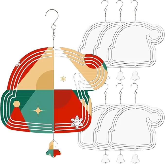Sublimation Wind Spinner Blanks, 10 Inch 3D Aluminum Metal Hanging Wind Spinner Bulk for Garden Yard Outdoor, Window Porch Decoration for Heat Press Transfer DIY (23. Santa hat-6pcs) by GreenHaven Gardens