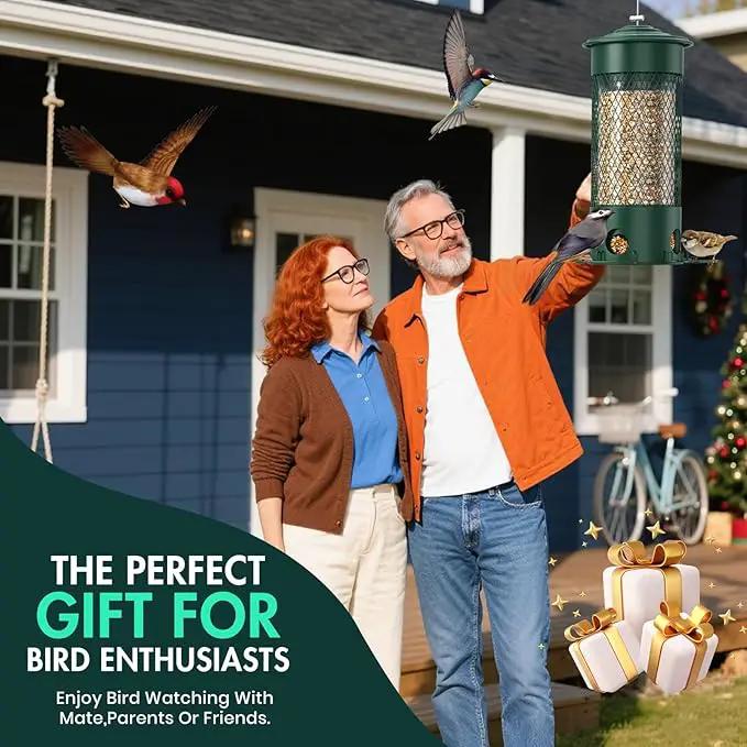 Metal Squirrel Proof Bird Feeders for Outdoors Hanging,Weight-Activated Large Capacity Feeder for Wild Finch, Cardinal,Blue Jay, Chickadee, Weatherproof and Durable 4 Perches,Green by GreenHaven Gardens